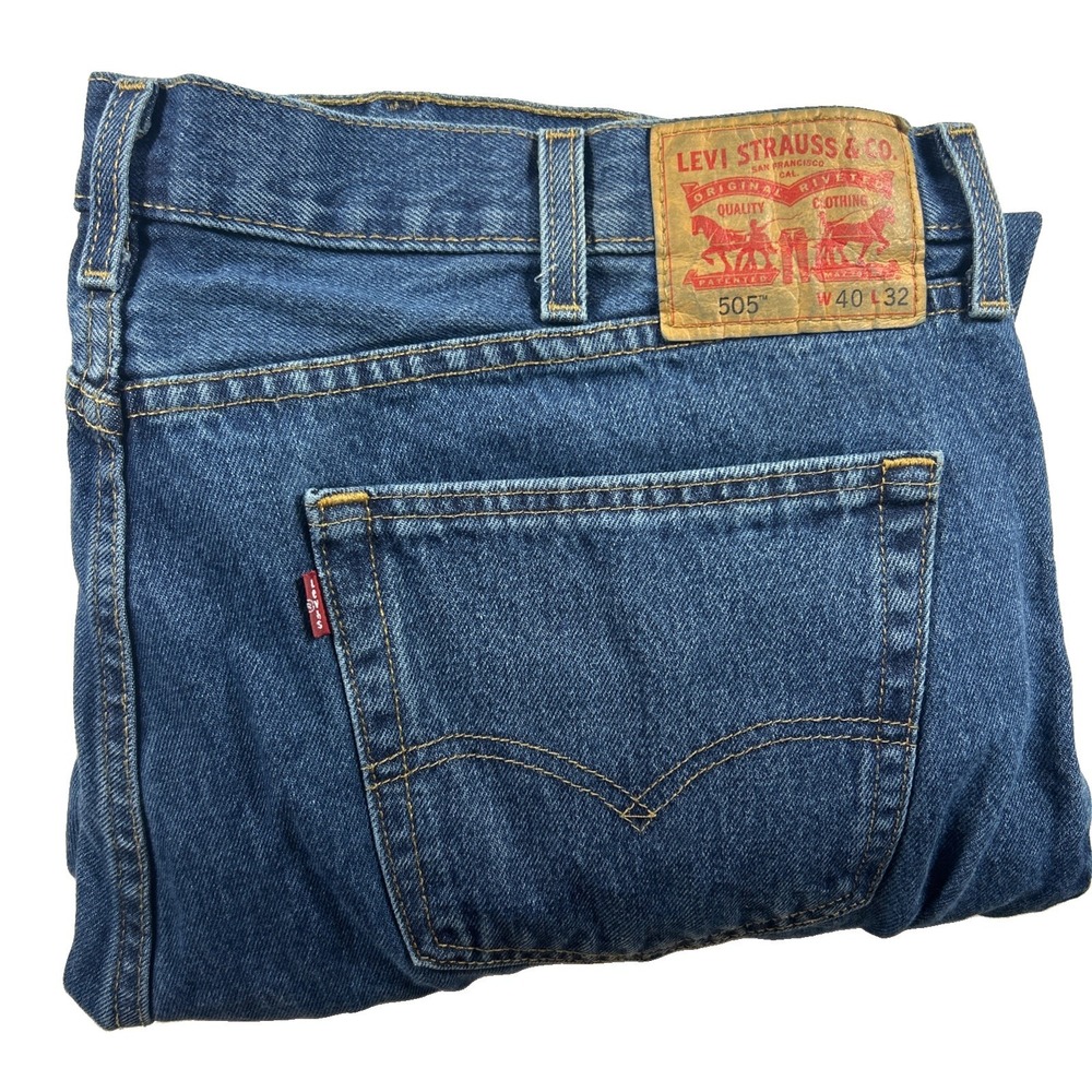 Levi's 505 Regular Fit Jeans Men's 40x32 Blue Straight Leg Stretch Dark Wash